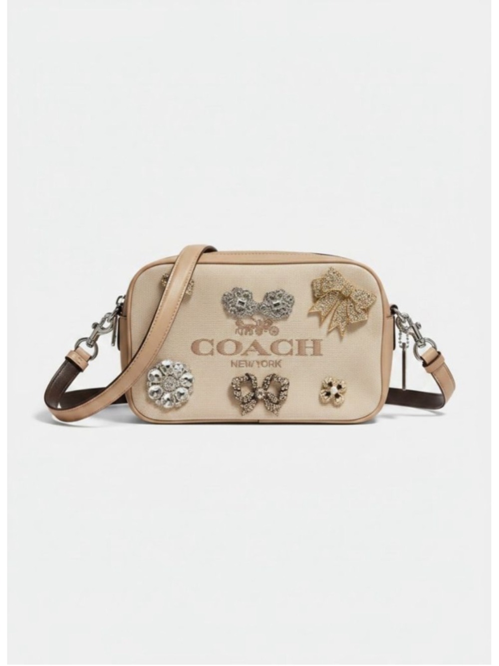 Coach Beige Brown Embellished Crossbody Bag One Size